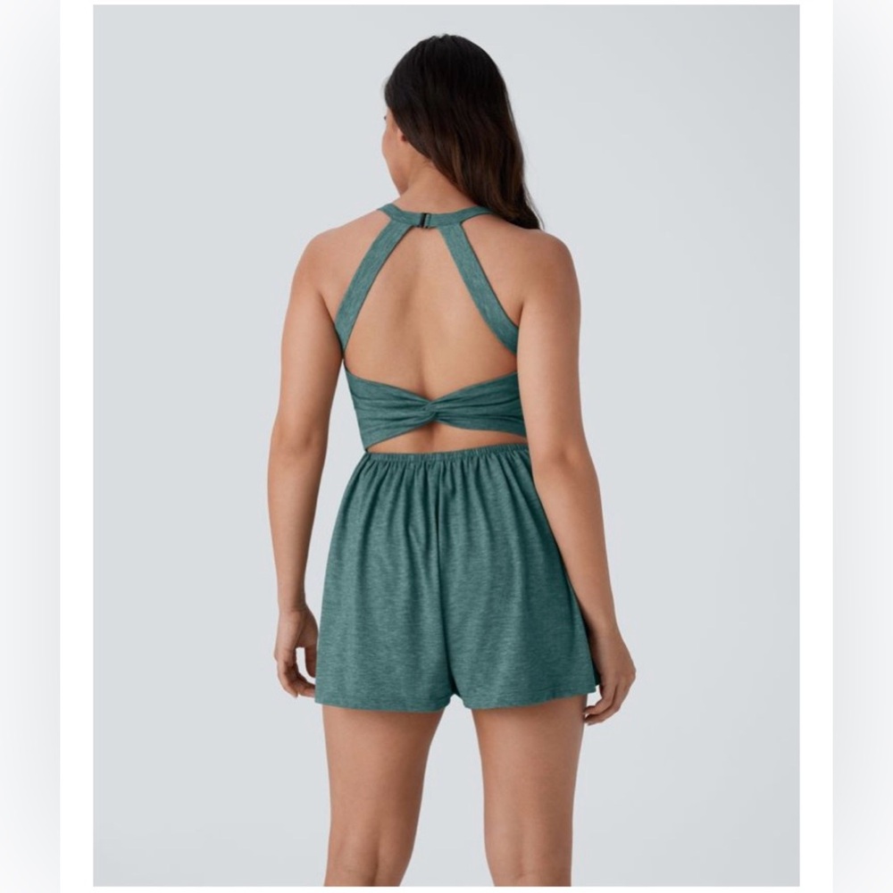 HALARA easy peazy Teal Green Sleeveless Romper - Picture 2 of 7